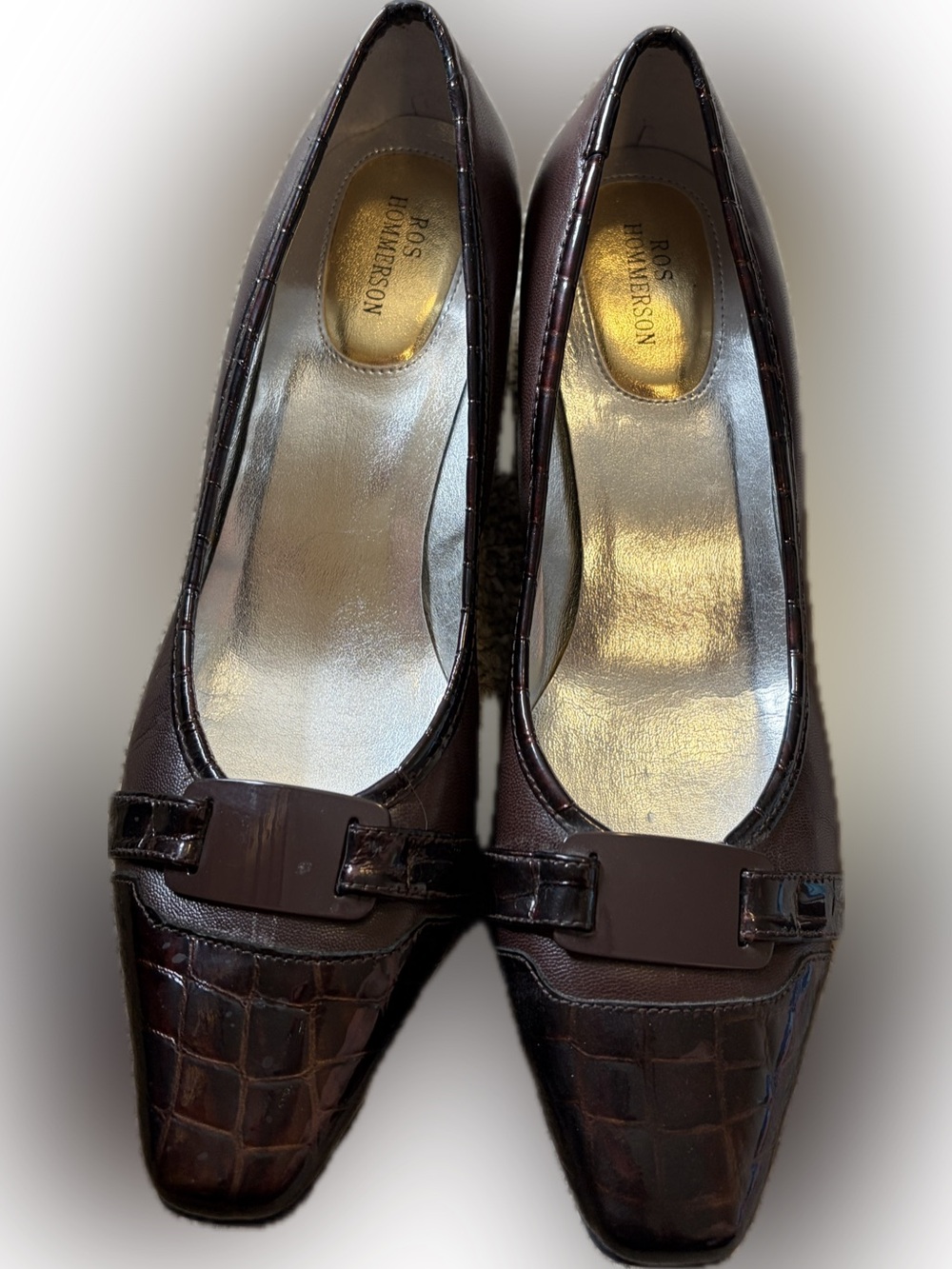 Ros Hommerson Dark Brown Croc-Embossed Loafers with Buckle Detail